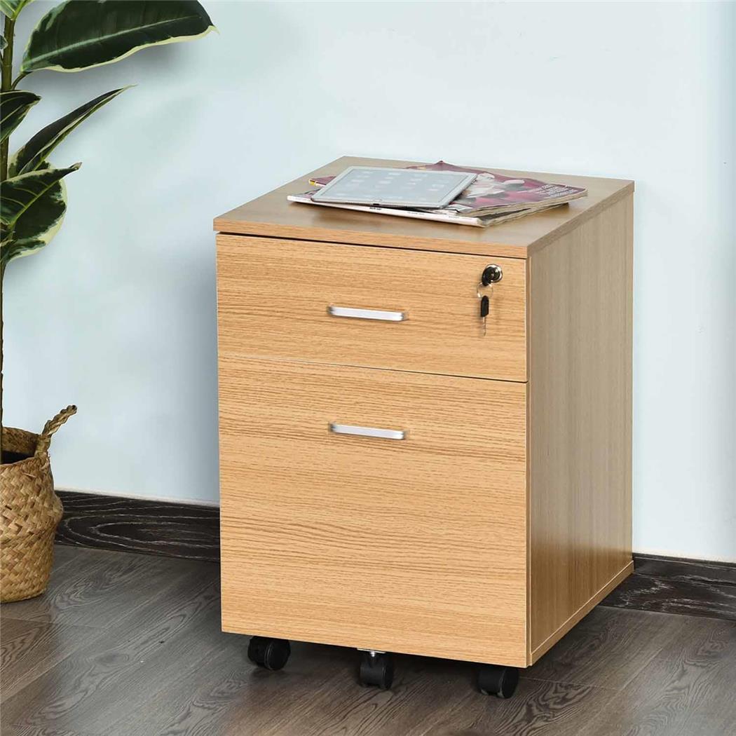 Cassettiera con ruote NYSA, 2 Cassetti, Serratura con Chiave, Legno Faggio