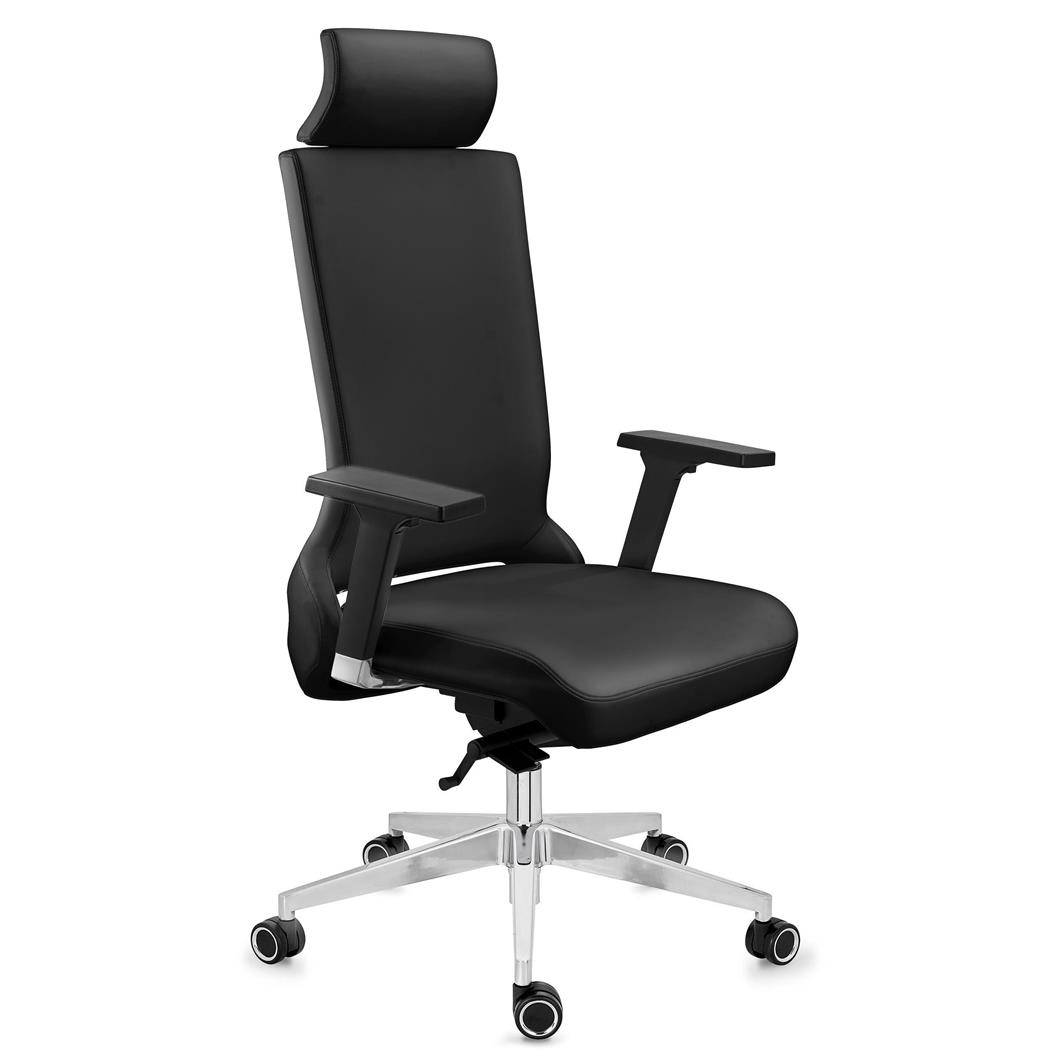 Potrona da Ufficio RIVIERA, Ergonomica e Moderna, Uso Professionale, in Vera Pelle, Nero