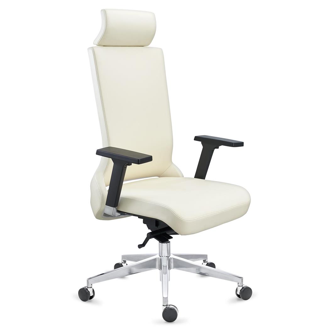 Potrona da Ufficio RIVIERA, Ergonomica e Moderna, Uso Professionale, in Vera Pelle, Bianco