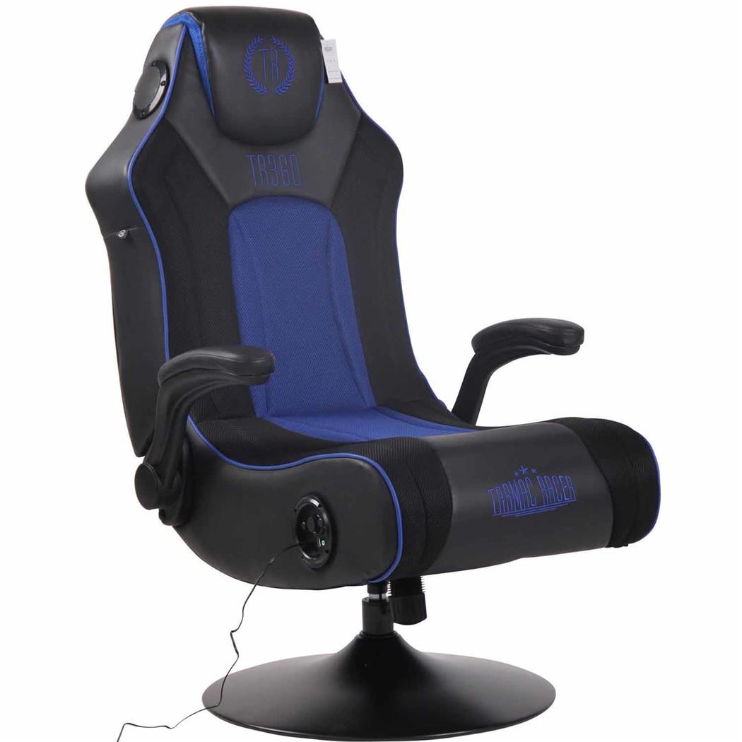 Poltrona Gaming TAUKEN PLUS, Sistema Audio Integrato, Braccioli, Rete e Pelle, Nero e Blu
