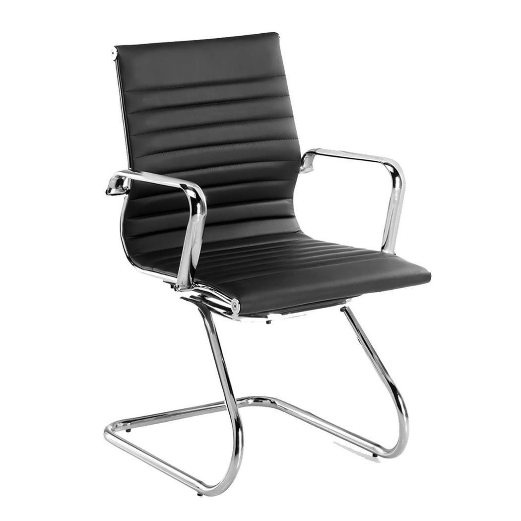 Sedia Riunione DORIS V, Struttura in Metallo Cromato, Design Elegante, in Vera Pelle Nera
