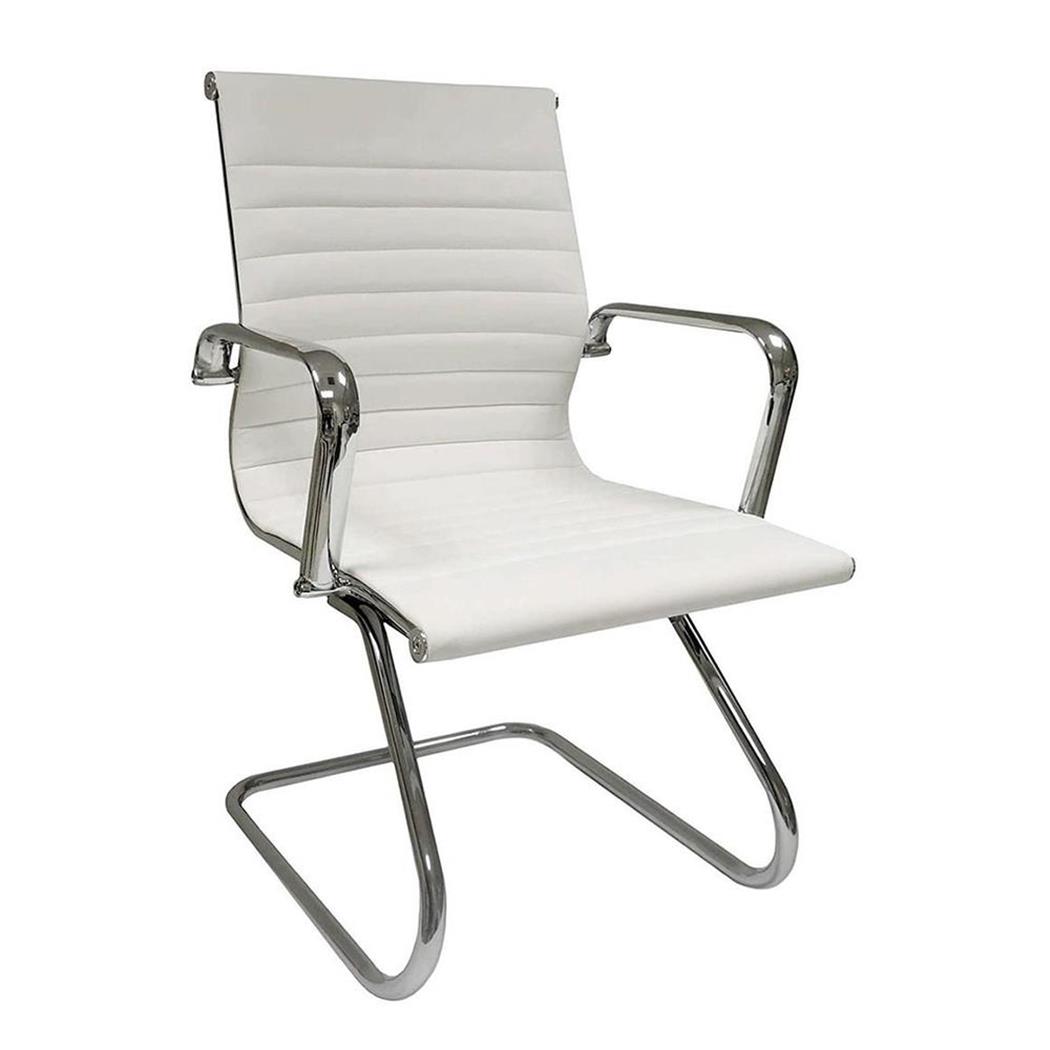 Sedia Riunione DORIS V, Struttura in Metallo Cromato, Design Elegante, in Vera Pelle Bianca