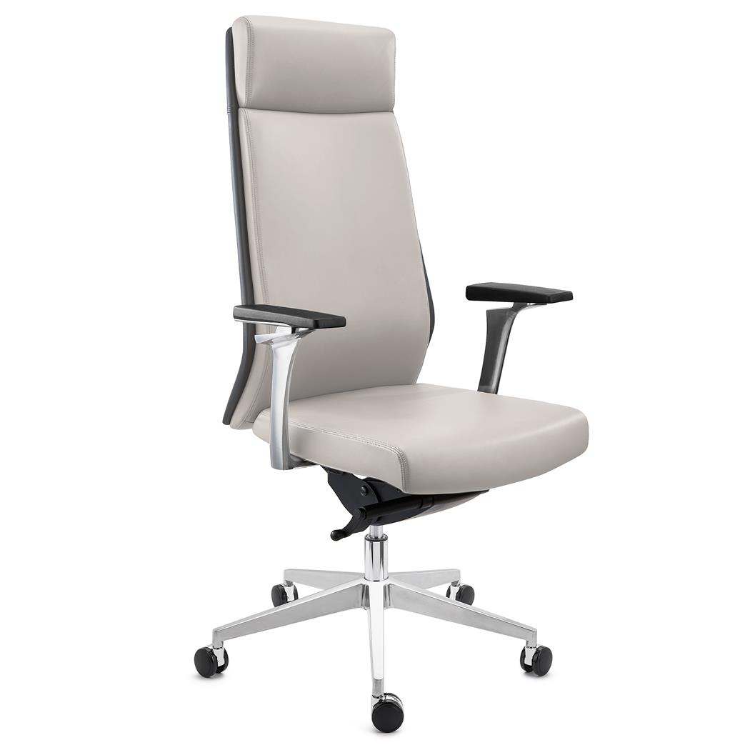 Poltrona Direzionale PERONI, Elegante, Design Moderno, Regolabile, Vera Pelle, Grigio Chiaro