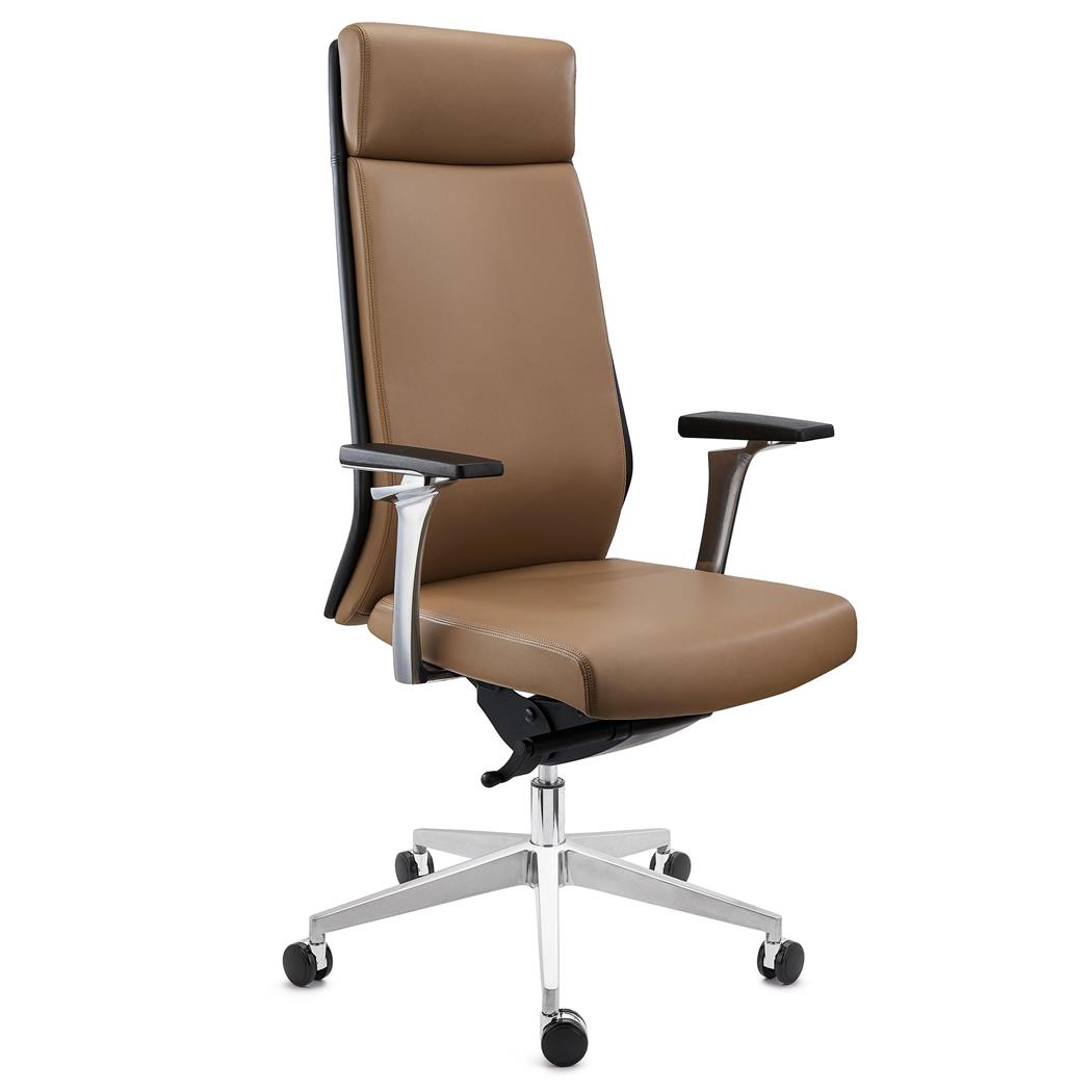 Poltrona direzionale PERONI. Design Elegante e Moderno, Regolabile, in Vera Pelle, Marrone