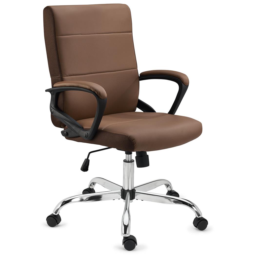 Sedia da Ufficio CONTE, Design Moderno, Imbottita e Molto Confortevole, Pelle Marrone