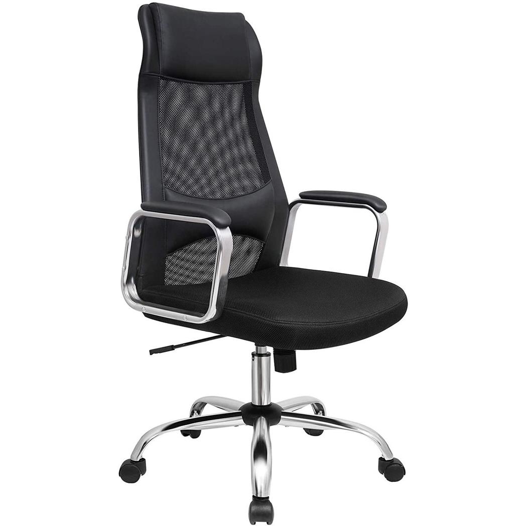 Sedia da Ufficio TINO, Design Elegante, in Tessuto, Rete Traspirante e Pelle, Nero