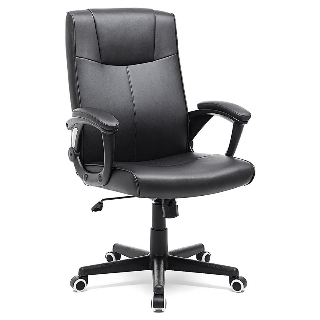 Poltrona per Ufficio DIPLO, Elegante e Confortevole, Cuciture a Vista, in Pelle, Nero