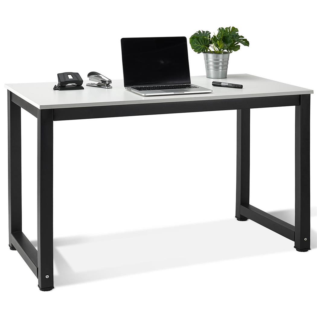 Tavolo per PC DINA, 120x60x75cm, Telaio in Metallo Nero, Piano in Legno Bianco