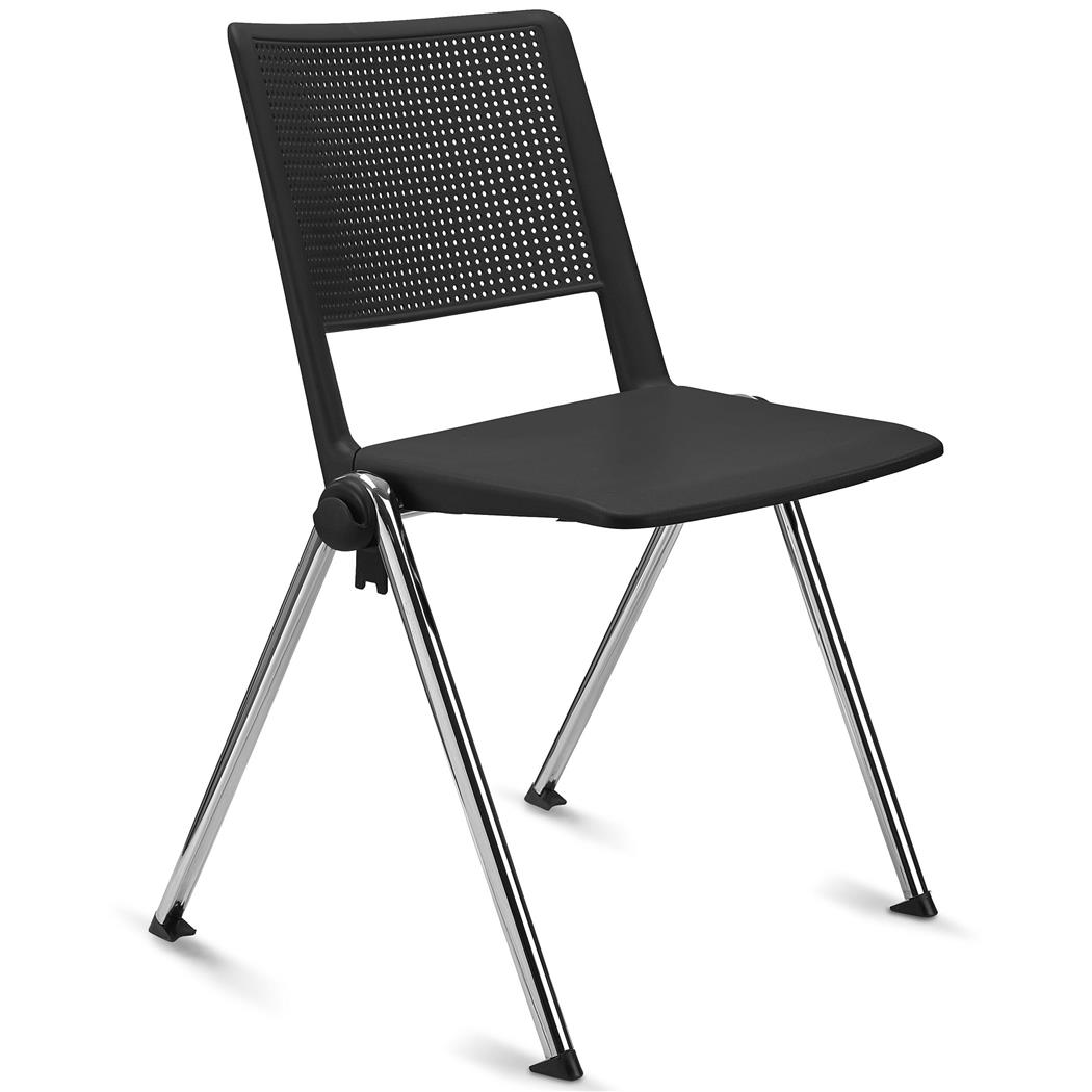 Sedia Conferenze CARINA, Impilabile, Agganciabile, Gambe Cromate, Seduta in Nero