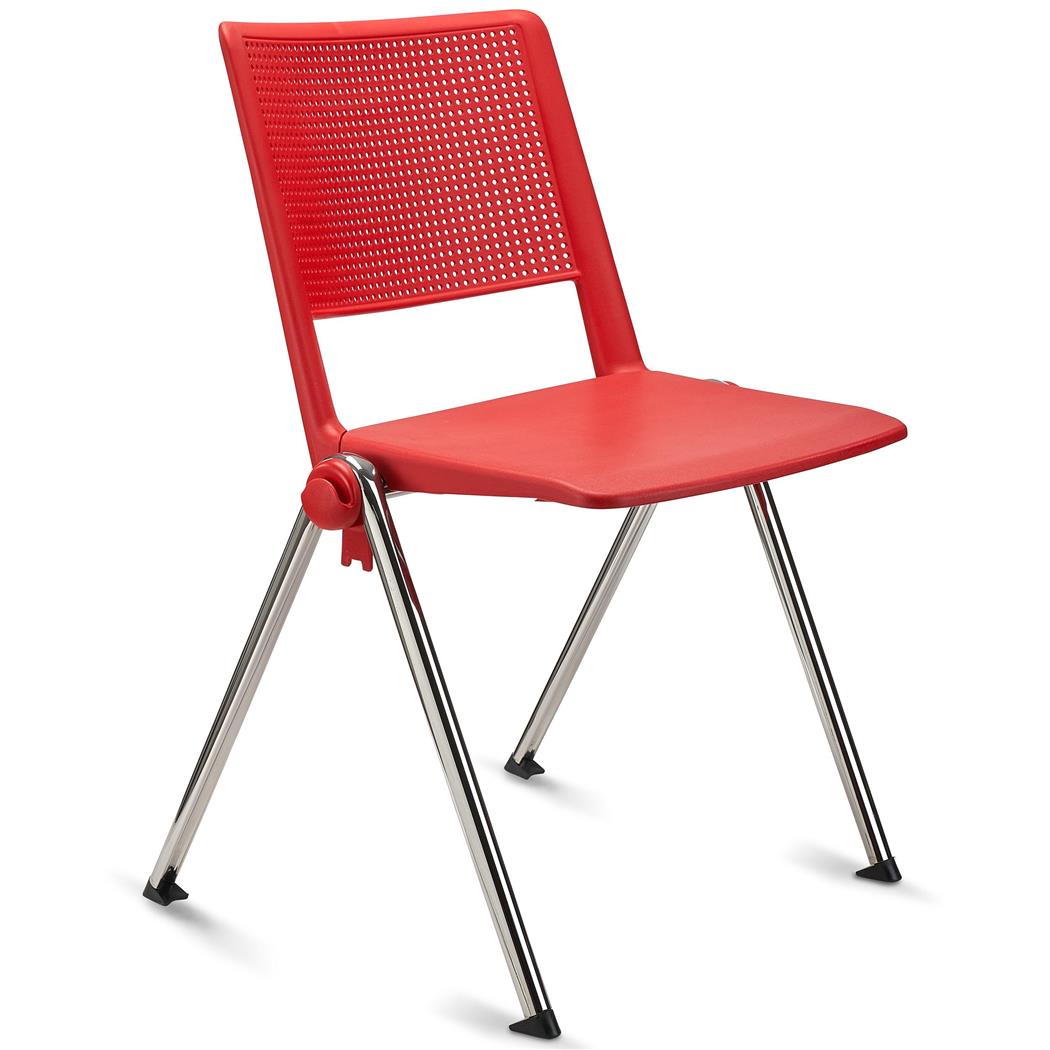 Sedia Conferenze CARINA, Impilabile, Agganciabile, Gambe Cromate, Seduta in Rosso