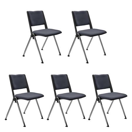 Lotto da 5 Sedie Conferenze CARINA, Impilabili, Agganciabili, Gambe Cromate, Tessuto Grigio