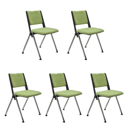 Lotto da 5 Sedie Conferenze CARINA, Impilabili, Agganciabili, Gambe Cromate, Tessuto Verde