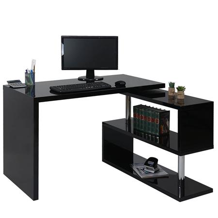 Scrivania da Ufficio CLAIRE, Girevole, Posizionabile in 3 Combinazioni, Legno, Nero 