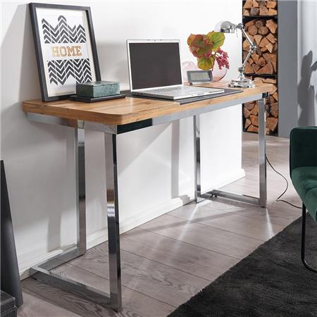 Scrivania BETA, Design Asimmetrico, Base in Acciaio, 140x76x45/55cm, Ripiano in Rovere