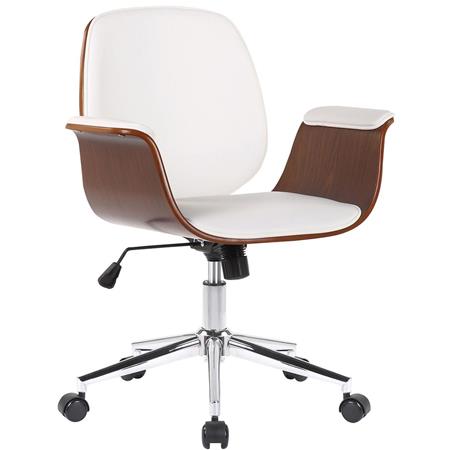 Sedia da Ufficio HAWAII, Elegante ed Esclusivo Design in Legno, Seduta in Pelle Bianca