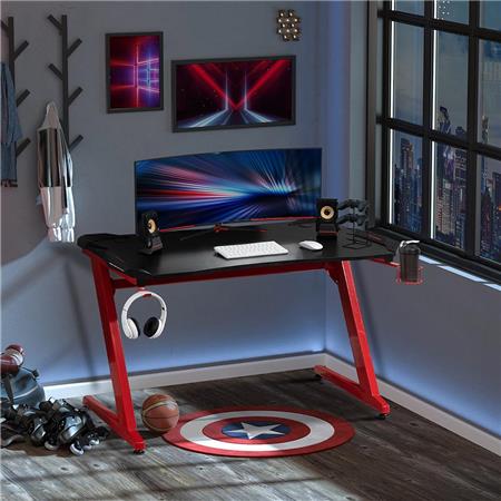 Scrivania Gaming ALEXIS, Design Sportivo, 122x66x96cm, in Metallo Rosso e Legno Nero