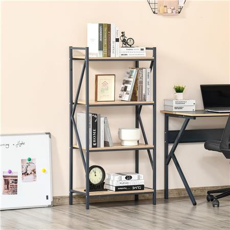 Libreria NAOMI, Stile Industriale 64x30x130 cm, Metallo Blu e Legno color Rovere