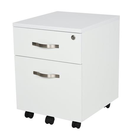 Cassettiera Con Ruote DOKI, 2 Ampi Cassetti, Serratura con Chiave, Legno Bianco