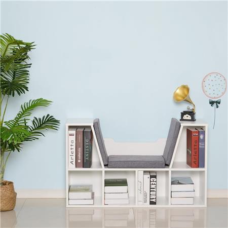 Libreria MERIDIAN, Con Panca, Multiuso, 102x30x61cm, in Legno Bianco