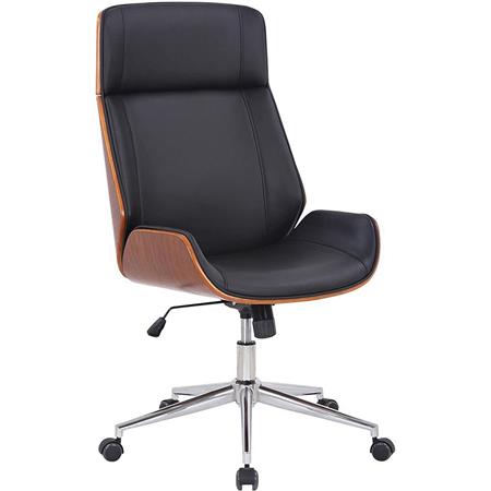 Sedia da ufficio VAREN, Design in Legno Noce, Elegante e Confortevole, Pelle Nera