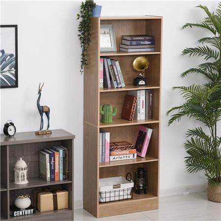 Libreria KEALI, 5 Livelli, 176x63x29,5cm, Mensole Regolabili, in Legno color Faggio