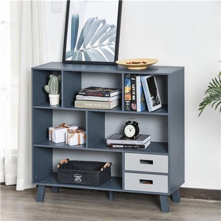 Mobiletto ORLANDO, Ripiani a Vista e Cassetti, 96x105x30 cm, in Legno Grigio e Blu