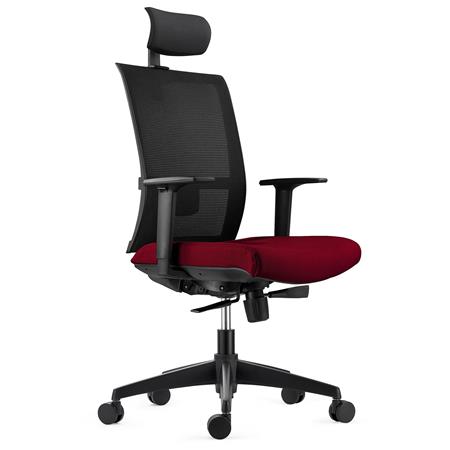 DEMO# Sedia Ergonomica AXEL, Poggiatesta, Supporto Lombare, Tessuto e Rete, Bordeaux