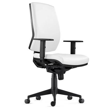 DEMO# Sedia Ergonomica OLIVER, in Vera Pelle color Bianco, con Braccioli Regolabili 