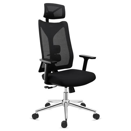 DEMO# Sedia Ergonomica ADARA, Poggiatesta, Supporto Lombare Regolabile, Rete e Tessuto, Nero