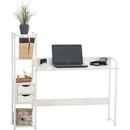 Scrivania Industrial ISIDE, Con Mensole e Cassetti, 111x124x40cm, Acciaio e Legno, Bianco