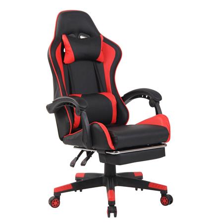 Sedia Gaming ATMOS, Poggiapiedi, Sostegno Lombare e Cervicale, Pelle, Nero e Rosso