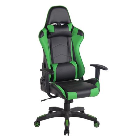 Poltrona Gaming DARIUS, Sostegno Lombare e Cervicale, Pelle, Nero e Verde
