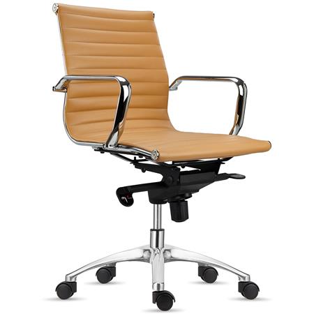 DEMO# Sedia Ufficio CHICAGO, Elegante, Ottime Rifiniture, in Pelle Marrone