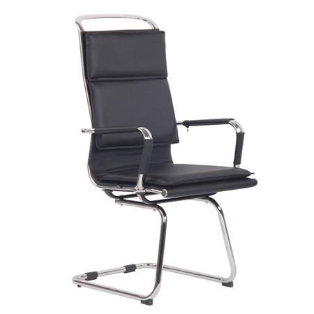 Sedia Per Sala Riunioni QUEBEC V, Elegante, Confortevole, in Vera Pelle, Nero