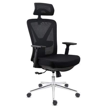 DEMO# Sedia Ergonomica TOWER, Confortevole, Poggiapiedi Estensibile, Sostegno Lombare, Nero