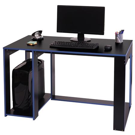 Scrivania per PC RODES, 120x60x76cm, Design Lineare, In Legno Nero e Blu
