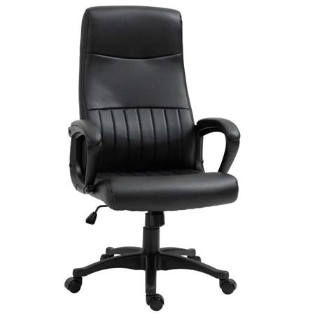 Poltrona per Ufficio MALDON, Elegante e Imbottita, Cuciture Decorative, in Pelle Nera