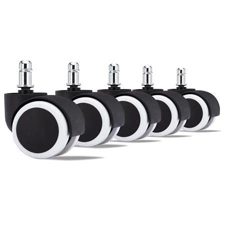 5x Ruote per Sedie da Ufficio, 11mm/50mm, Fino a 150kg, Rivestimento in Gomma, Bianco
