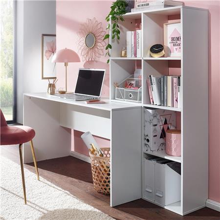 Scrivania GILDA, Design Moderno, Libreria Integrata, 170x59x143,5 cm, In Legno Bianco