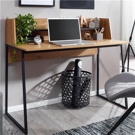 Scrivania per PC MARTE, Design Elegante, 120x61,5x100 cm, in Metallo e Legno color Faggio