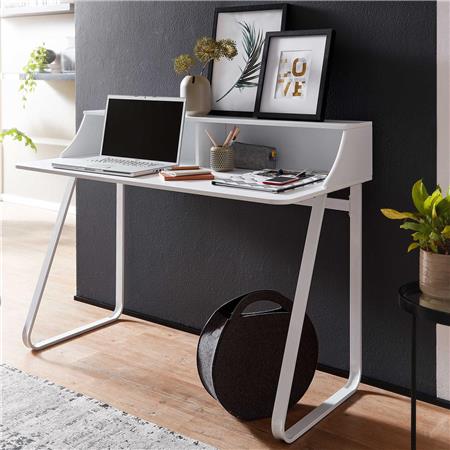 Scrivania di Design ROUNDY, Stile Nordico, 120x60x92cm, in Metallo e Legno Bianco