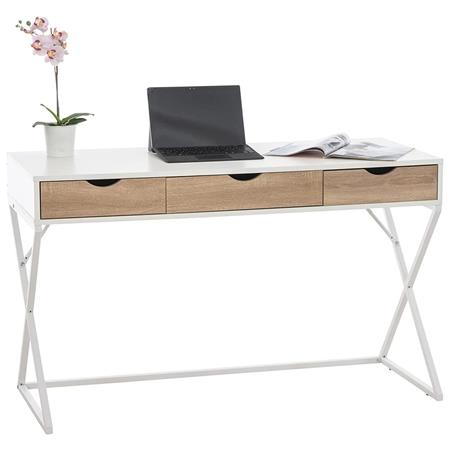 Scrivania NIRVANA, Design Nordico, 120x50x74 cm, Legno e Acciaio, Colore Bianco