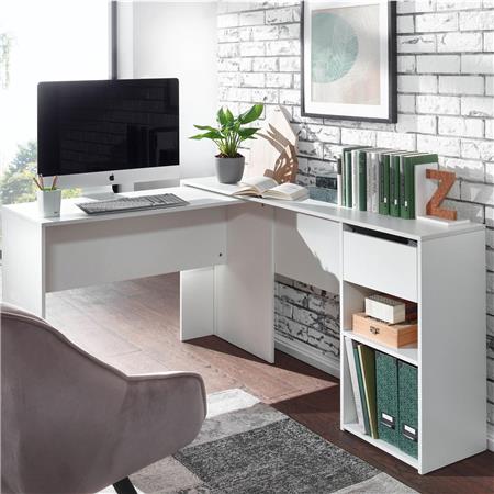 Scrivania da ufficio EMPIRE, 145x106,5x76,5 cm, Vari Ripiani, in Legno color Bianco