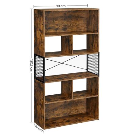 Libreria stile Industriale CASEN, 80x30x150,5 cm, in Ferro e Legno color Faggio