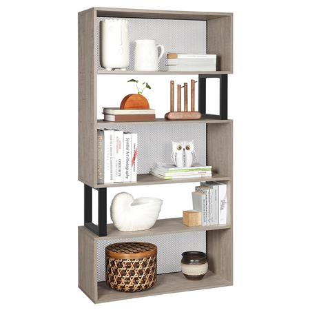Libreria MONTU, Molto Elegante, 80x30x149 cm, in Acciaio e Legno color Grigio