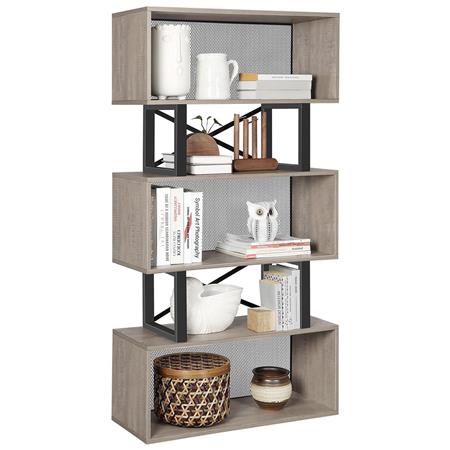 Libreria ARTHUR, Spaziosa e Raffinata, 80x30x149 cm, in Acciaio e Legno color Grigio