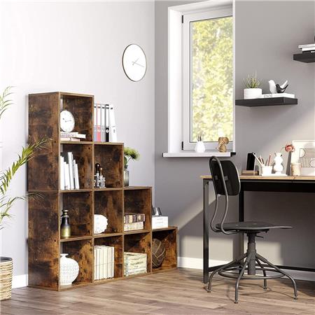 Libreria ASCEN, 10 Scomparti Cubici, 129,5x29x129,5 cm, In Legno Noce
