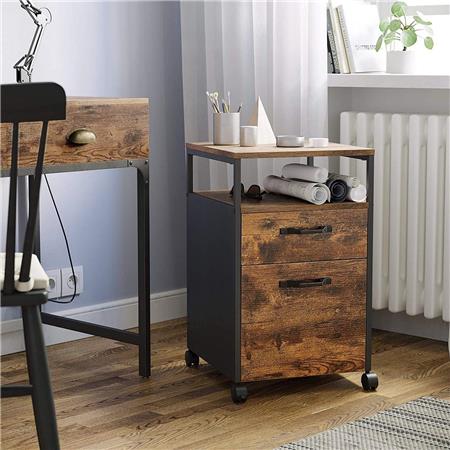 Cassettiera con ruote EXTI, Stile Industriale, 2 Cassetti, in Legno Noce