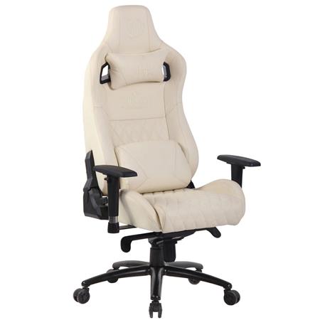Poltrona Gaming KAREN, Confortevole, Sostegno Lombare e Cervicale, Vera Pelle, Crema