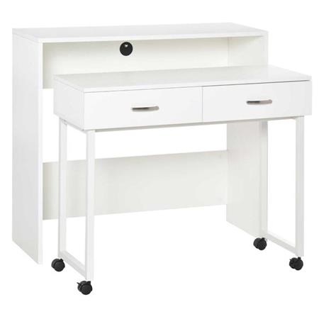 Doppia Scrivania BLANCA, 100x36x88cm, con Ruote, in Legno color Bianco